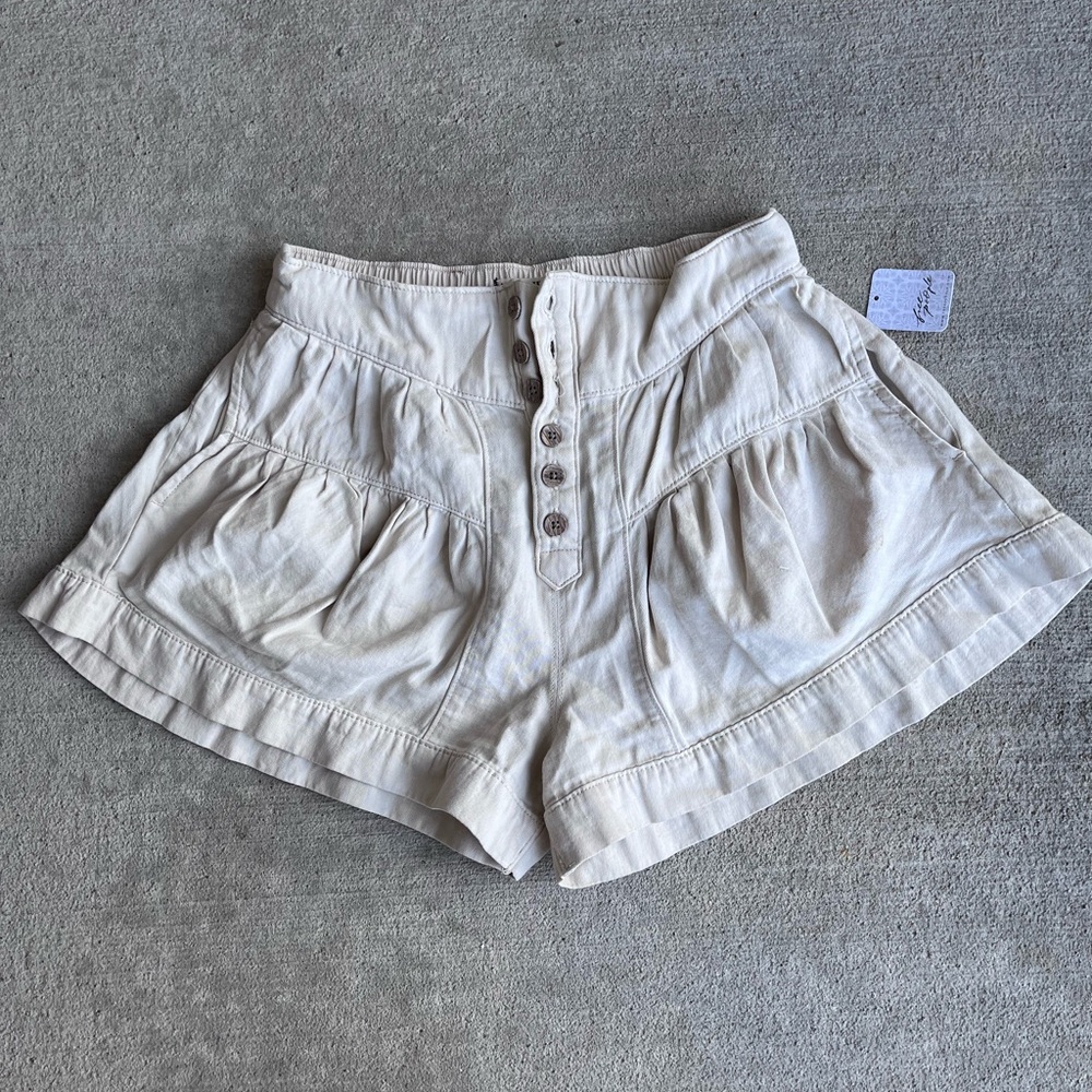Free people we the free fleur high rise flouncy cotton denim shorts cream NWT - Picture 7 of 8